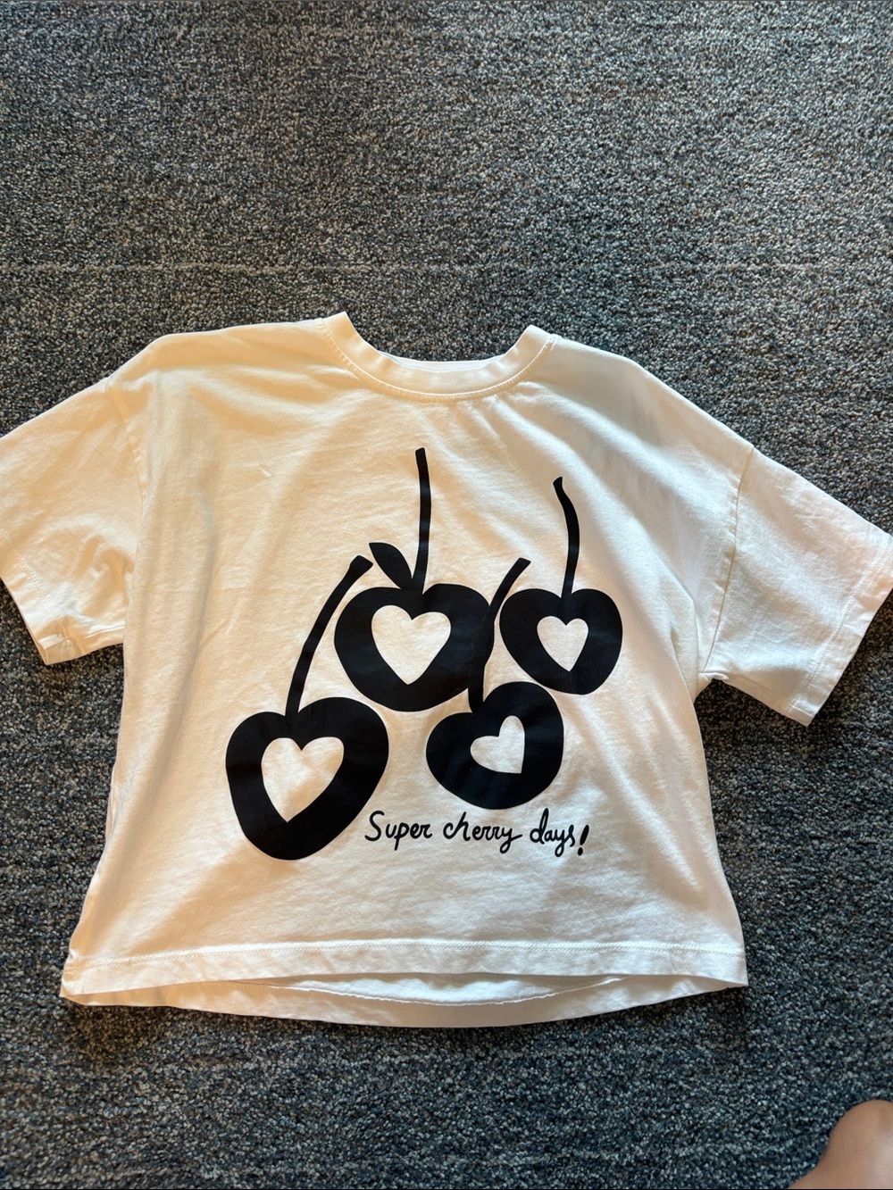 Zara White Tee with Black Heart Cherry Graphic